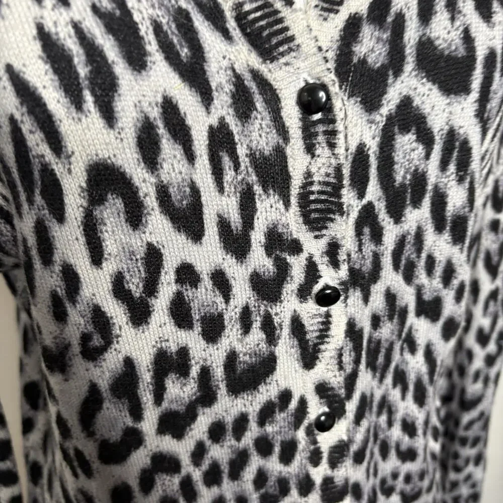 Evelyn Grace 100% Cashmere Sweater Leopard Animal Print Cardigan Size Medium